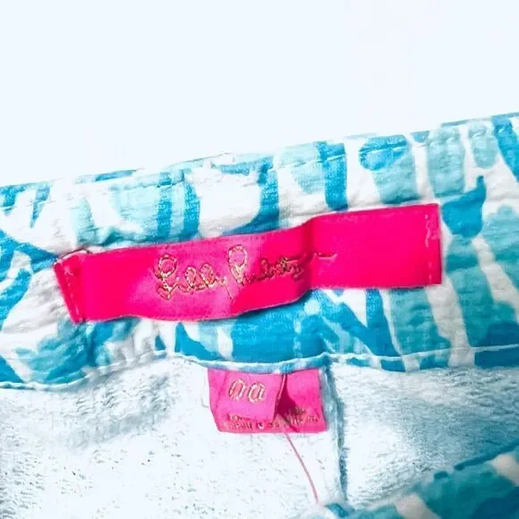 LILLY PULITZER PALMITA STRETCH SHORTS SUCCULENT BLUE SHELL BUTTON SIZE 00 NEW